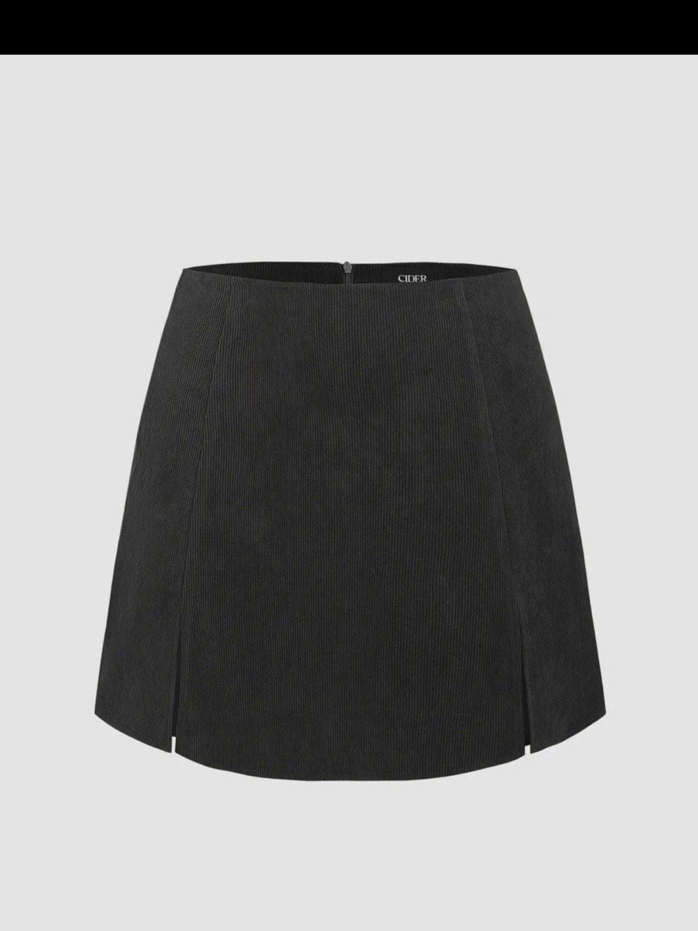 Cider Black Corduroy A-Line Mini Skort with Front Slits